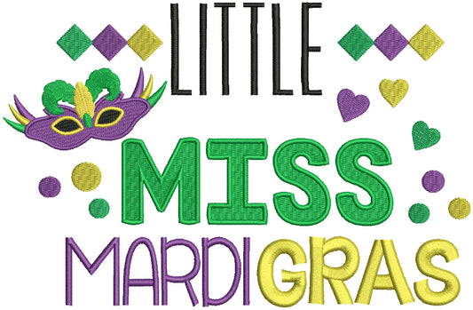 Little Miss Mardi Gras Filled Machine Embroidery Design Digitized Pattern