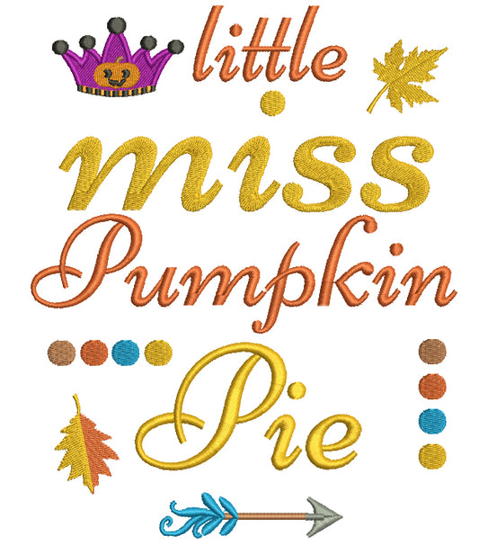 Little Miss Pumpkin Pie Halloween Filled Machine Embroidery Digitized Design Pattern