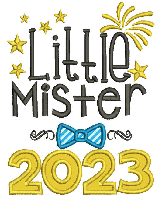 Little Mister 2023 Bow Tie New Year Applique Machine Embroidery Design Digitized Pattern