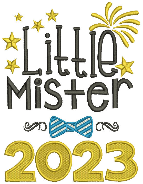 Little Mister 2023 Bow Tie New Year Filled Machine Embroidery Design Digitized Pattern