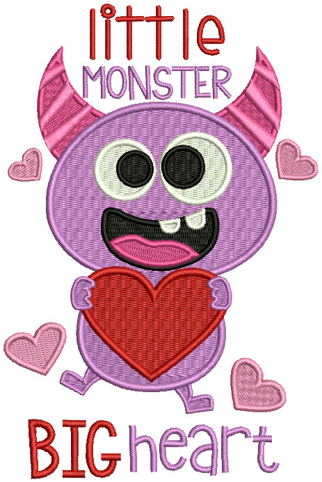 Little Monster Big Heart Filled Machine Embroidery Design Digitized Pattern