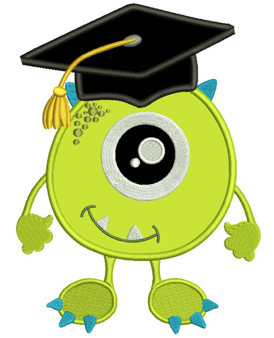 Little Monster Wearing Graduation Cap Looks Like Mike Wazowski From Monster's Inc Applique Machine Embroidery Design Digitized Pattern