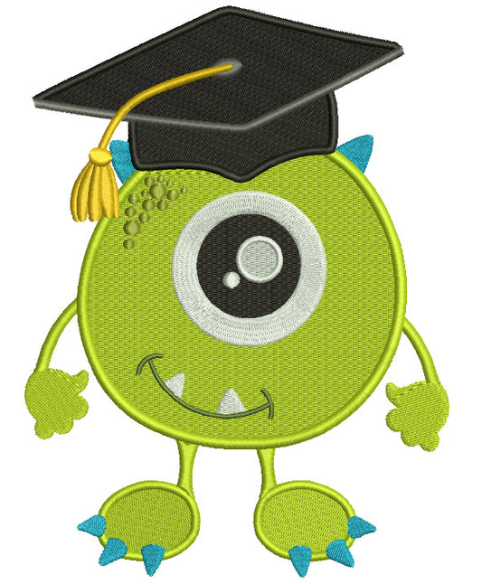 Little Monster Wearing Graduation Cap Looks Like Mike Wazowski From Monster's Inc Filled Machine Embroidery Design Digitized Pattern