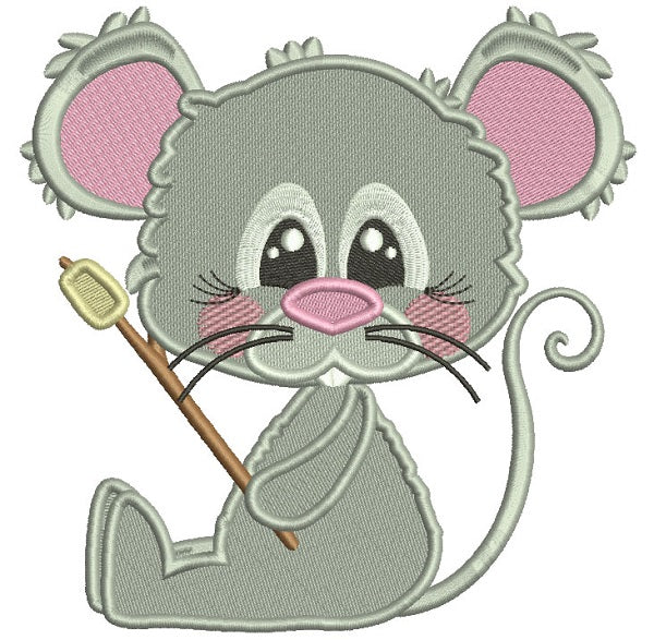 Little Mouse Holding Marshmallow On The Stick Filled Machine Embroidery Design Digitized Pattern