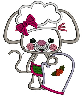 Little Mouse Holding a Mitten Applique Machine Embroidery Design Digitized Pattern
