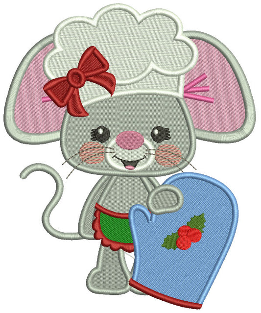 Little Mouse Holding a Mitten Filled Machine Embroidery Design Digitized Pattern