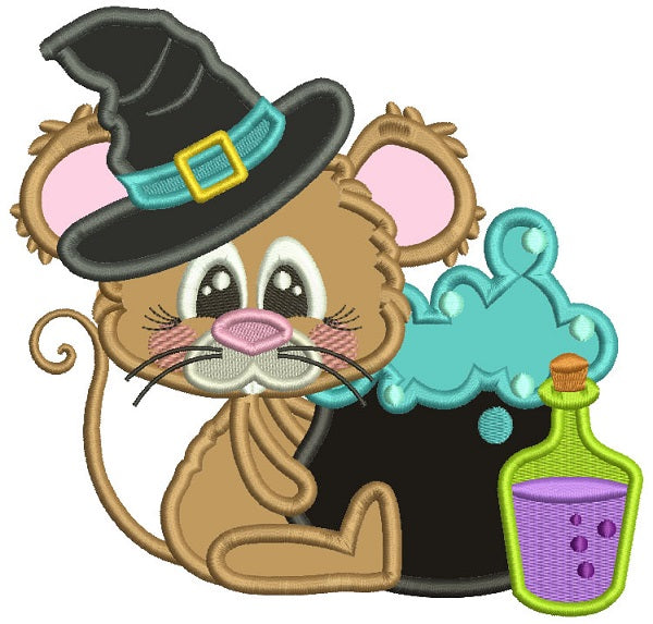 Little Mouse Wizard Brewing Potions Halloween Applique Machine Embroidery Design Digitized Pattern