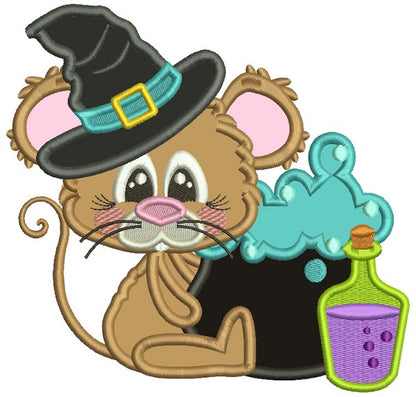 Little Mouse Wizard Brewing Potions Halloween Applique Machine Embroidery Design Digitized Pattern