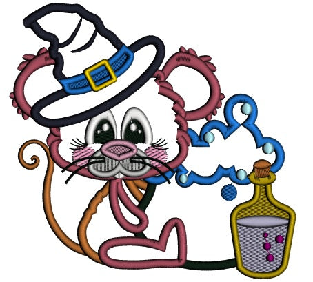 Little Mouse Wizard Brewing Potions Halloween Applique Machine Embroidery Design Digitized Pattern