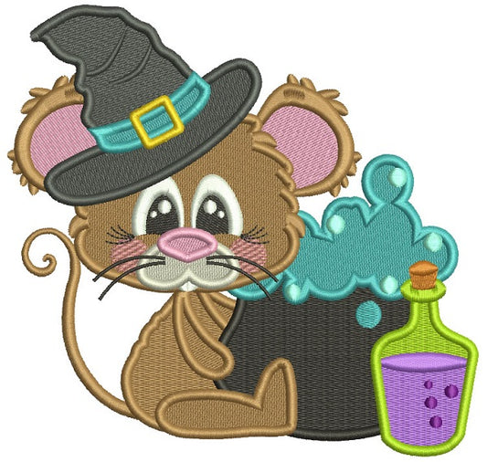 Little Mouse Wizard Brewing Potions Halloween Filled Machine Embroidery Design Digitized Pattern