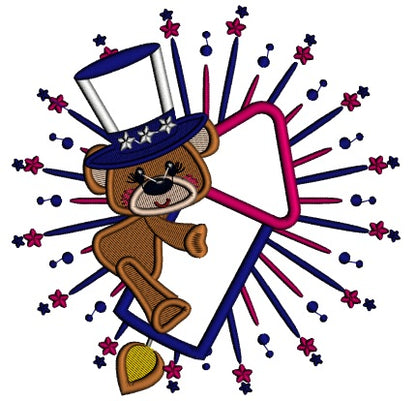 Little Patriotic Bear On a Big Rocket Applique Machine Embroidery Design Digitized Pattern