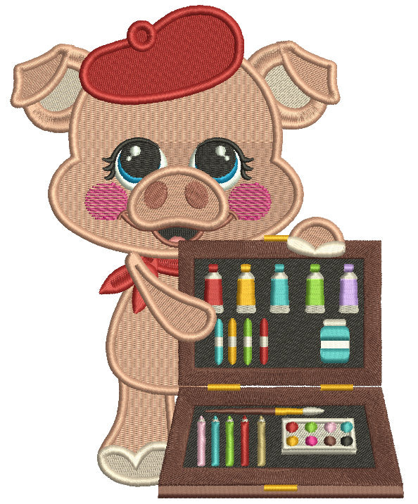 Little Piggy Artist Filled Machine Embroidery Design Digitized Pattern