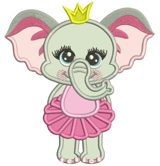Little Princess Elephant Applique Machine Embroidery Design Digitized Pattern