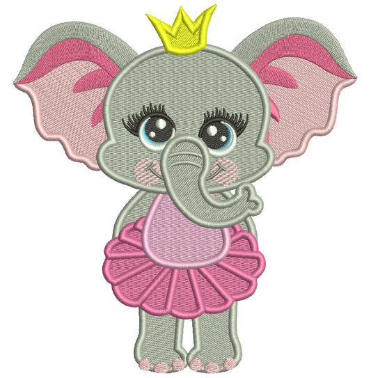 Little Princess Elephant Filled Machine Embroidery Design Digitized Pattern