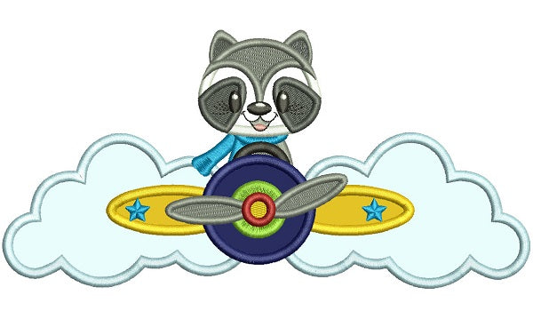 Little Raccoon Pilot Applique Machine Embroidery Design Digitized Pattern