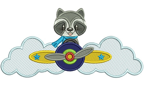 Little Raccoon Pilot Filled Machine Embroidery Design Digitized Pattern
