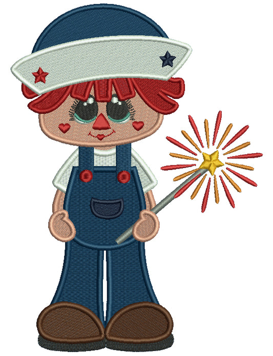 Little Sailor Boy Holding a Firecracker Filled Machine Embroidery Design Digitized Pattern