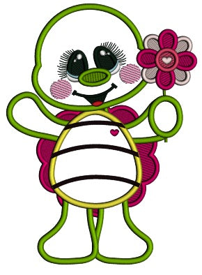 Little Turtle Holding a Flower Valentine's Day Applique Machine Embroidery Design Digitized Pattern