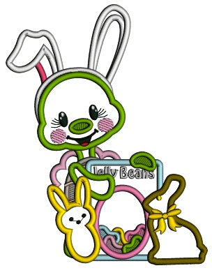 Little Turtle Wearing Bunny Ears Holding Jelly Beans Easter Applique Machine Embroidery Design Digitized Pattern