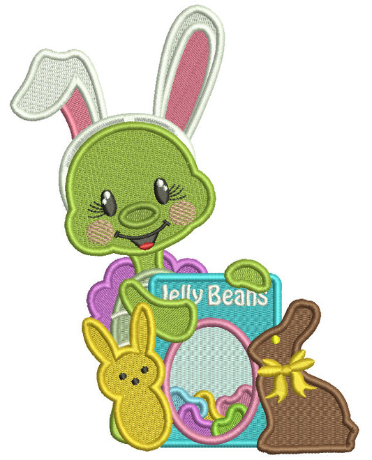 Little Turtle Wearing Bunny Ears Holding Jelly Beans Easter Filled Machine Embroidery Design Digitized Pattern