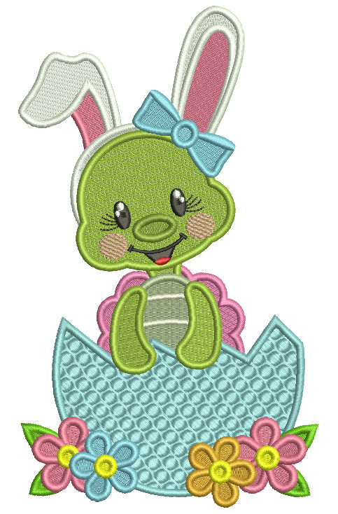 Little Turtle Wearing Bunny Ears With Flowers Filled Machine Embroidery Design Digitized Pattern