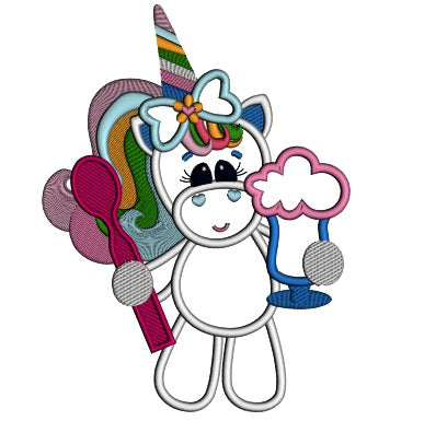 Little Unicorn Eating Ice cream Applique Machine Embroidery Design Digitized Pattern