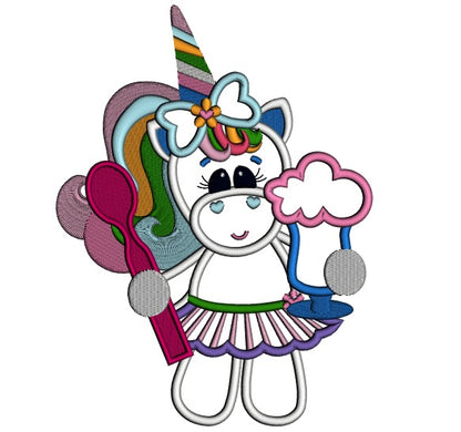 Little Unicorn Wearing Tutu Applique Machine Embroidery Design Digitized Pattern