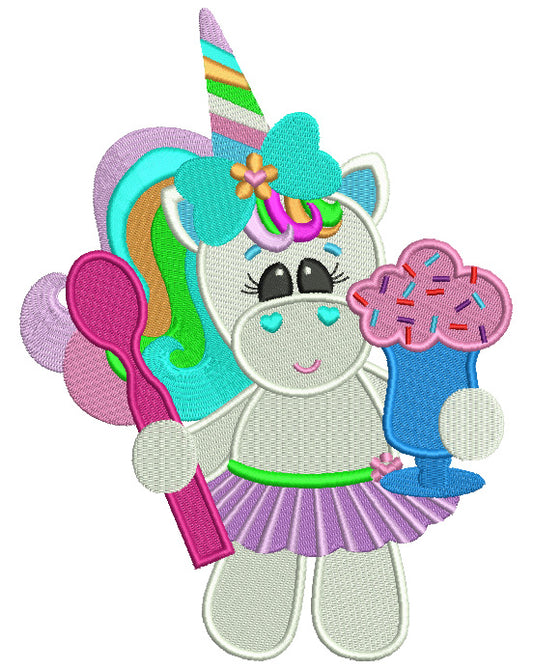 Little Unicorn Wearing Tutu Filled Machine Embroidery Design Digitized Pattern