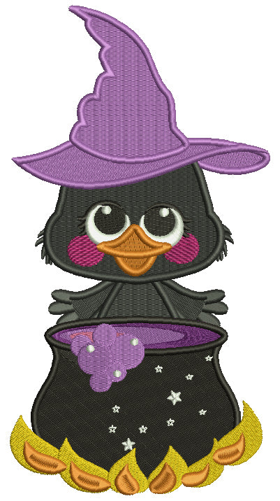 Little Wizard Magic Crow Filled Halloween Machine Embroidery Design Digitized Pattern