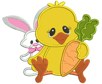 Little chick with a bunny rabbit Easter Applique Machine Embroidery Digitized Design Pattern