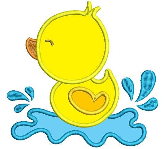 Little Baby Duck Splashing in the Water Applique Machine Embroidery Design Digitized Pattern