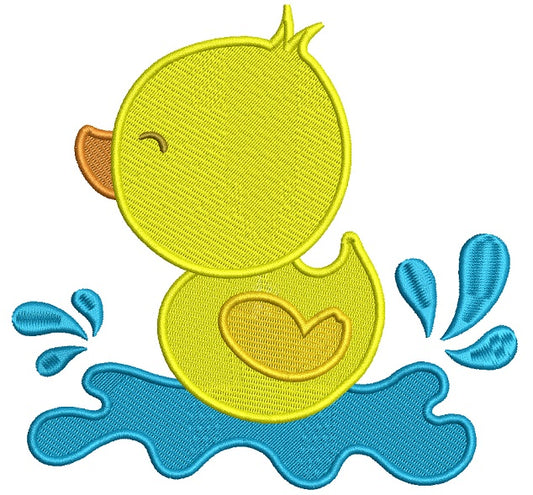 Little Baby Duck Splashing in the Water Filled Machine Embroidery Design Digitized Pattern