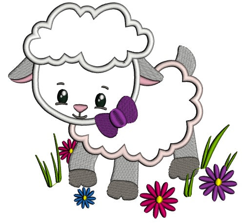 Little Lamb With a Cute Bow Easter Applique Machine Embroidery Design Digitized Pattern