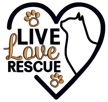 Live Love Rescue Cat Heart Applique Machine Embroidery Design Digitized Pattern