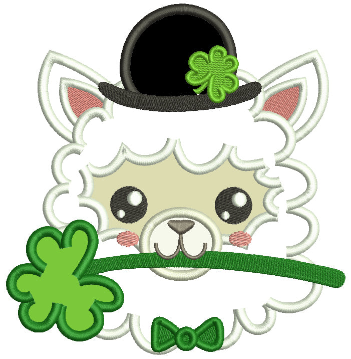 Llama Holding Shamrock in His Mouth St. Patrick's Day Applique Machine Embroidery Design Digitized Pattern