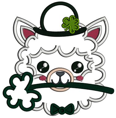 Llama Holding Shamrock in His Mouth St. Patrick's Day Applique Machine Embroidery Design Digitized Pattern