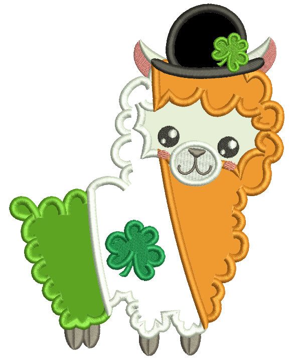 Llama With a Big Hat And Shamrock Irish Flag St. Patrick's Day Applique Machine Embroidery Design Digitized Pattern