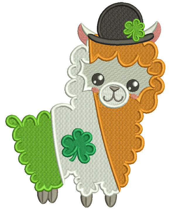 Llama With a Big Hat And Shamrock Irish Flag St. Patrick's Day Filled Machine Embroidery Design Digitized Pattern