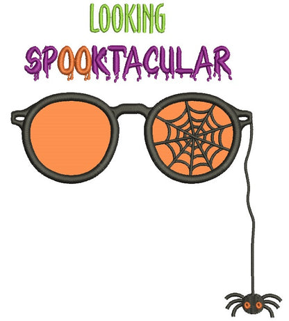 Looking Spooktacular Glasses and Spider Halloween Applique Machine Embroidery Design Digitized Pattern
