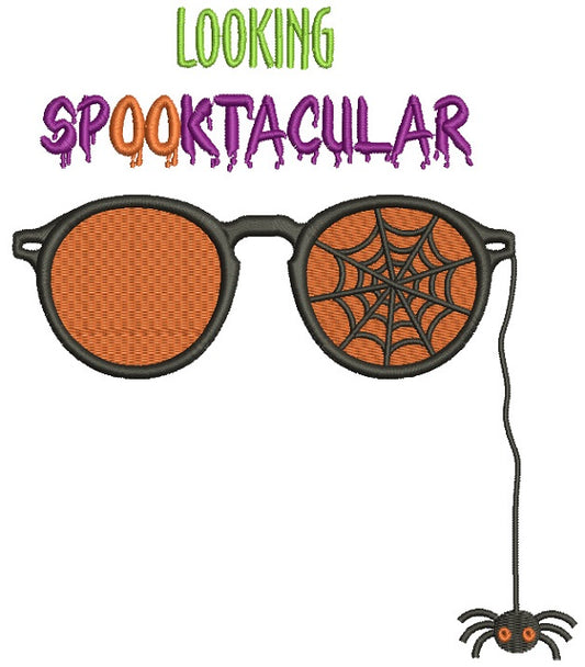 Looking Spooktacular Glasses and Spider Halloween Filled Machine Embroidery Design Digitized Pattern