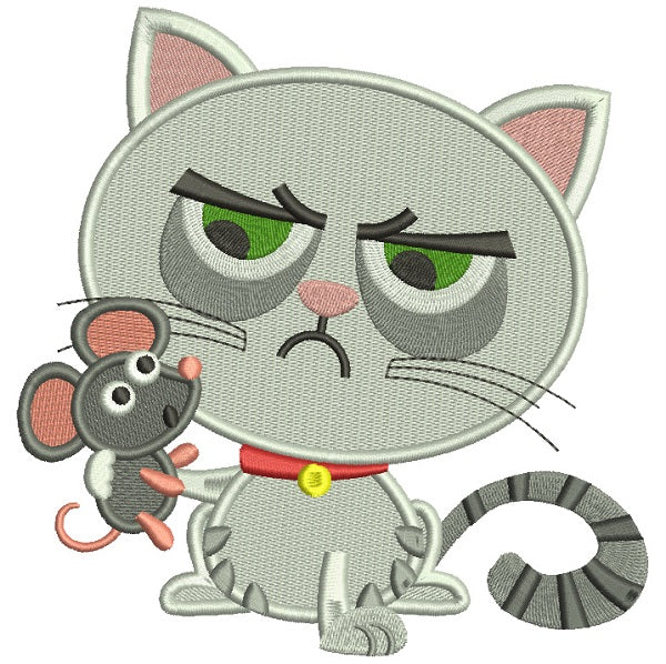 Looks LIke Grumpy Cat Holding a Mouse Filled Machine Embroidery Design Digitized Pattern