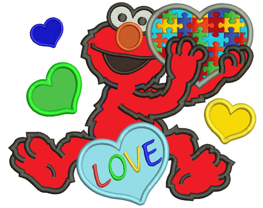 Looks Like Elmo With Big Heart Autism Awareness Love Applique Machine Embroidery Design Digitized Pattern