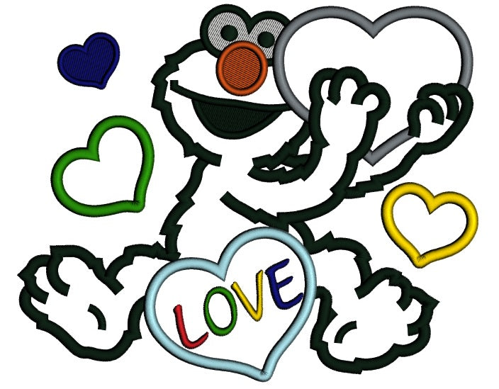 Looks Like Elmo With Big Heart Autism Awareness Love Applique Machine Embroidery Design Digitized Pattern