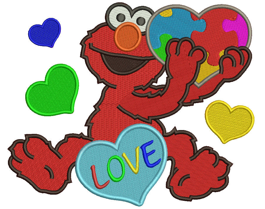 Looks Like Elmo With Big Heart Autism Awareness Love Filled Machine Embroidery Design Digitized Pattern