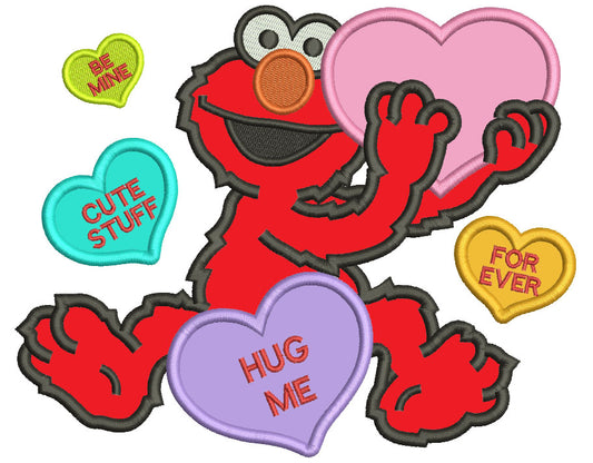 Looks Like Elmo With Big Heart Hug Me Forever Love Applique Machine Embroidery Design Digitized Pattern