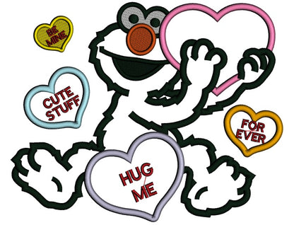 Looks Like Elmo With Big Heart Hug Me Forever Love Applique Machine Embroidery Design Digitized Pattern