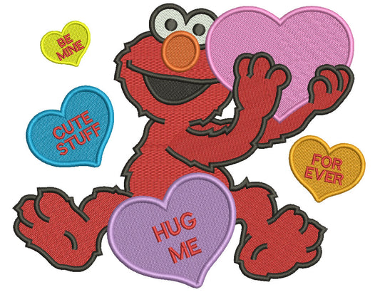 Looks Like Elmo With Big Heart Hug Me Forever Love Filled Machine Embroidery Design Digitized Pattern