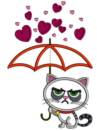 Looks Like Grumpy Cat Holding Umbrella Applique Machine Embroidery Design Digitized Pattern