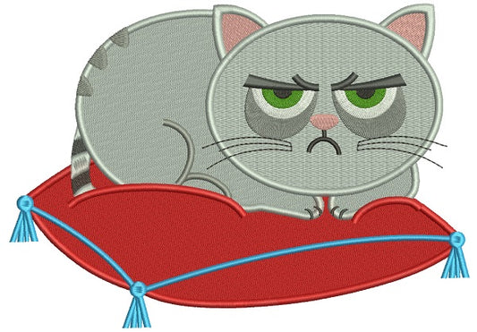 Looks Like Grumpy Cat Sitting On a Pillow Filled Machine Embroidery Design Digitized Pattern