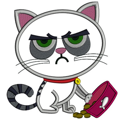 Looks Like Grumpy Cat Throwing Food Out Applique Machine Embroidery Design Digitized Pattern